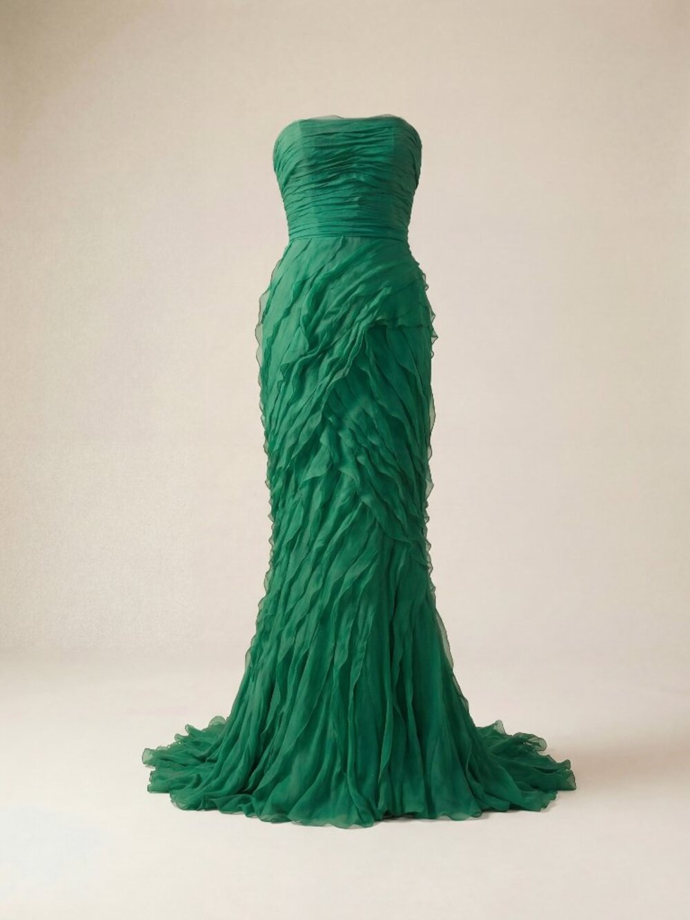 Ermanno Scervino Emerald Silk Ruffled Mermaid Gown Fall Winter 2011